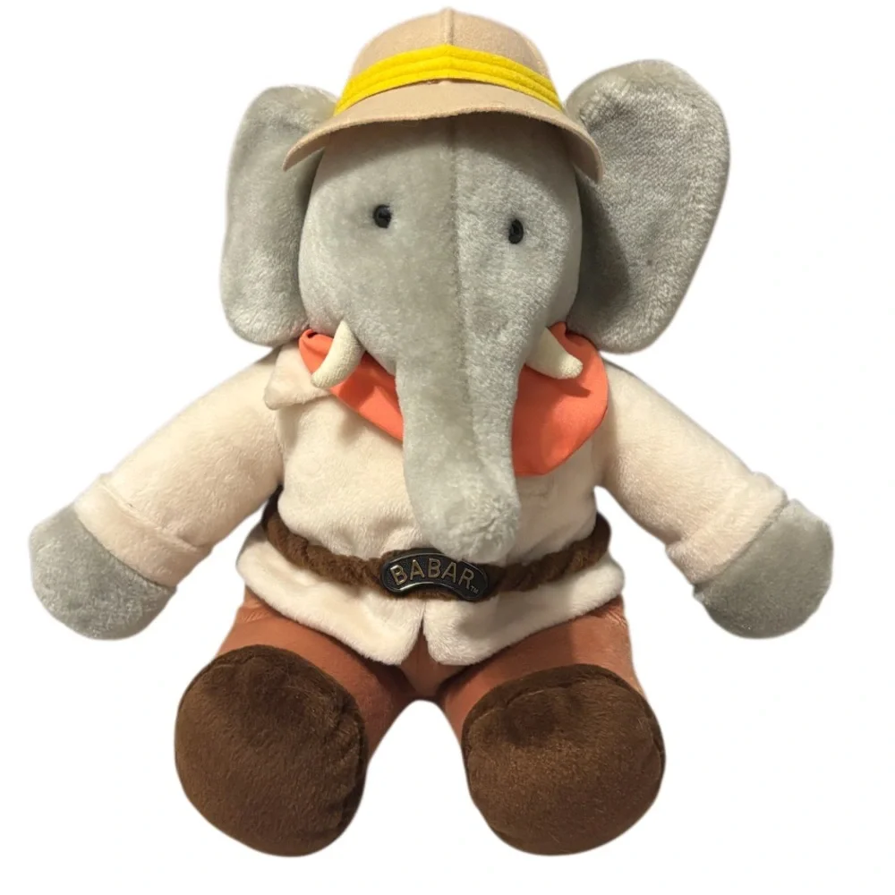 Vintage 80s Barbar Elephant Rare Vintage Plush Toys Lot Animals Gray Green Brown